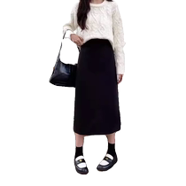 Black woolen skirt for women autumn and winter high waist slit straight skirt temperament commuting suit skirt mid-length hip-hugging skirt