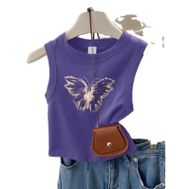 Butterfly print camisole womens inner bottoming waistcoat short bm purple racer vest sleeveless top
