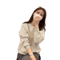 Burgundy velvet thickened sweatshirt for women spring and autumn new European style fashionable loose and versatile long-sleeved round neck top