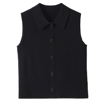 Shirt collar knitted vest for women Merino wool sleeveless bottoming shirt vest lapel layered with sleeveless shirt