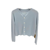 Gray ice silk knitted sun protection cardigan for women in summer thin shawl with suspender skirt and long-sleeved blouse top