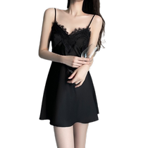 Sexy Pajamas Summer Womens 2024 New Lace Satin Ice Silk Suspender Nightgown Nightgown Set