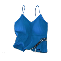 Klein blue camisole for women with padded sexy V-neck slim short bra all-in-one beautiful back vest
