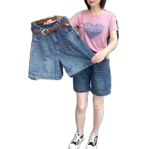 Retro denim shorts for women summer new high-waist slim hot pants loose small four-quarter pants medium pants five-quarter pants