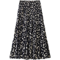 Pleated floral skirt for women summer new high-waist drape A-line skirt elastic waist retro all-match pleated skirt