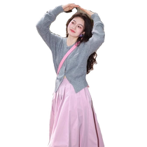 Pink skirt for women spring and autumn new style high-waisted slim A-line skirt umbrella skirt casual mid-length pleated skirt