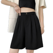 Black five-point suit pants for women new summer large size pants a-line wide-leg shorts high-waist slim casual pants