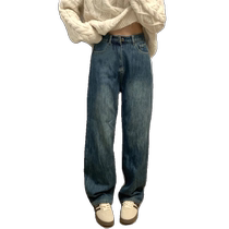 Womens velvet jeans for autumn and winter thickened and warm high-waisted straight loose pear-shaped retro trousers wide-leg pants