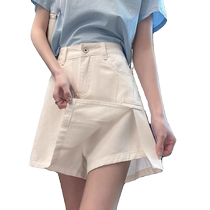 White denim short skirt womens culottes summer new high-waisted A-line skirt that covers the crotch looks slimming and wraps the hips versatile skirt
