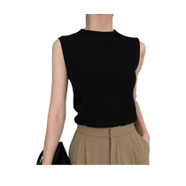 Black half-high collar knitted sleeveless vest for women with temperament small stand-up collar waistcoat outer top suit bottoming shirt
