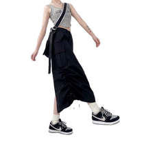 Gray workwear skirt for women summer new high waist slit A-line skirt pear-shaped figure covering the crotch and slimming drawstring skirt