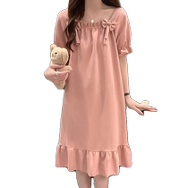 Pajamas with breast pads for women summer short-sleeved bow pajamas pure cotton summer 2024 new home clothes can be worn outside