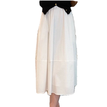 White skirt for women summer high-waisted slimming A-line skirt for pear-shaped body mid-length Hepburn style big swing umbrella skirt