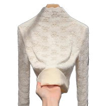 Lace thermal underwear for women in winter thickened velvet and half turtleneck bottoming shirt with coat integrated velvet autumn coat