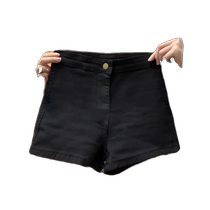 Black denim shorts for women summer thin high-waist elastic slimming versatile a-line wide-leg pants hot pants for small people
