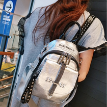 Hong Kong trendy brand diamond-encrusted backpack womens casual fashion small school bag leather soft leather personality Western style one-shoulder small backpack
