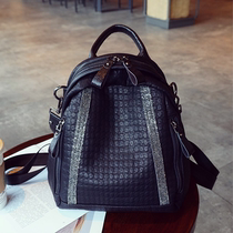 Hong Kong trendy brand leather fashion diamond-encrusted backpack womens fine plaid casual travel bag large capacity dual-use backpack