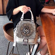 Hong Kong trendy brand silver hot diamond shoulder bag female Korean version of fashion leather wild Western style cowhide multi-purpose small backpack bag