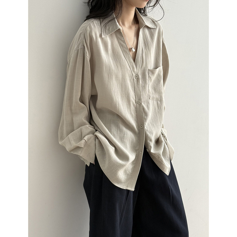Plus Size Women's Long-Sleeved Shirt 2026 New Summer Loose Fit Tummy-Covering Slimming Top for Fat Women 100kg Linen Shirt