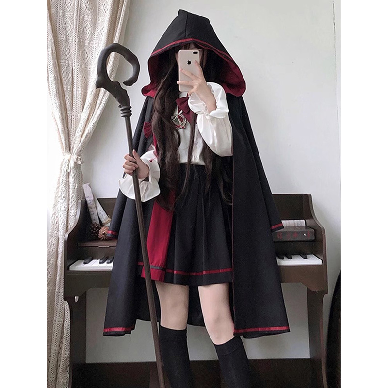 Magic Academy Costume Cape Skirt Set for Women Japanese Cute Lolita Style Petite Jk Uniform Cosplay Outfit