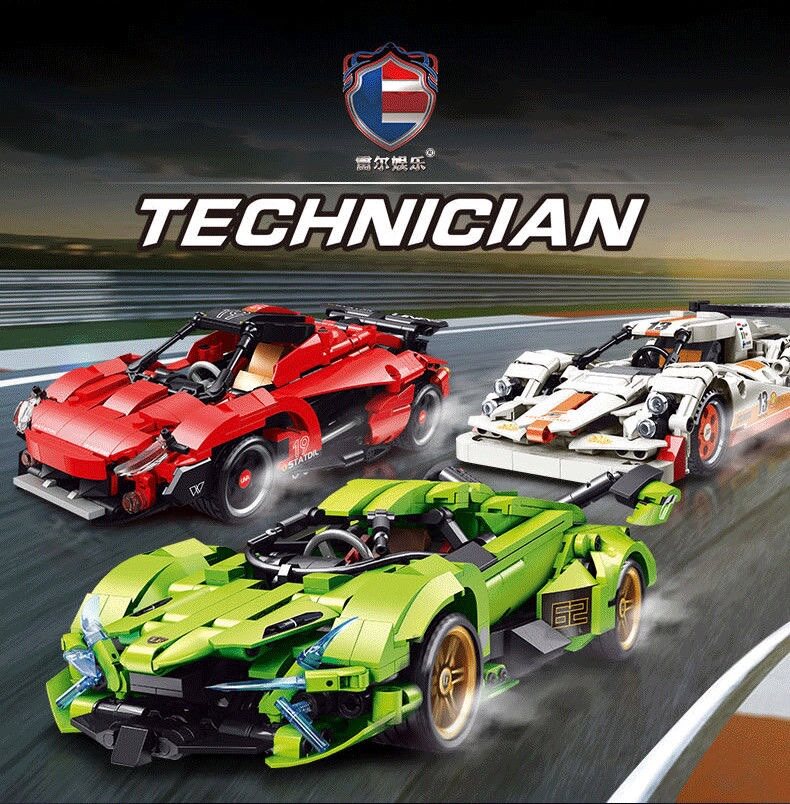 Leer Entertainment Sports Car 50014-50015 Pull Back Sports Car Building Blocks Racing Kidsren's Assembled Small Particle Building Blocks for Men — تصویر 1