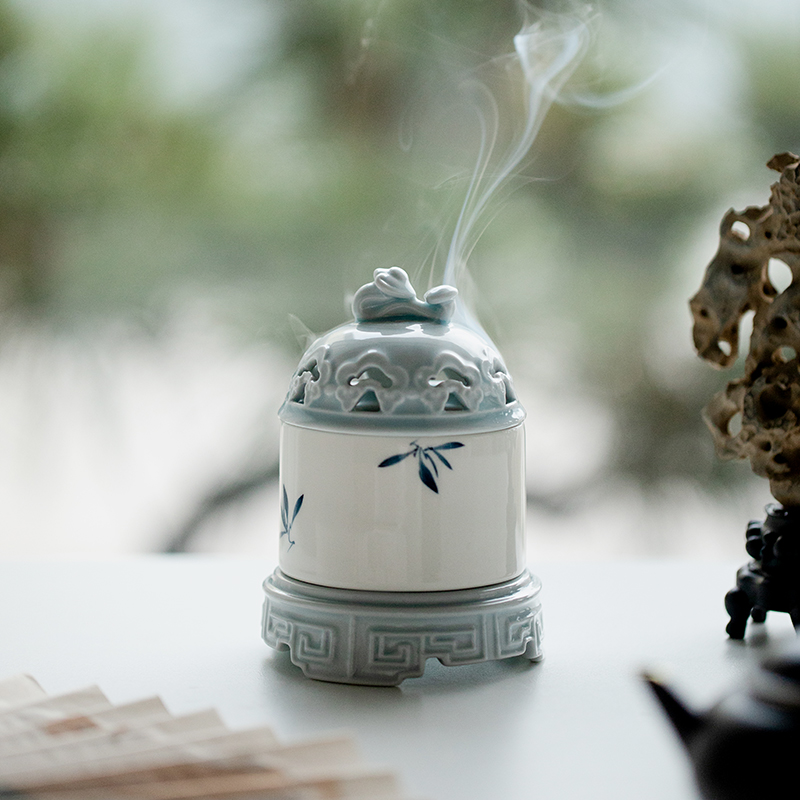 Tuturohand painted butterfly Lanflower ceramic incense stove Home Living room Indoor Retro Chinese Pan Fragrant Sandalwood Stove Pendulum-Taobao