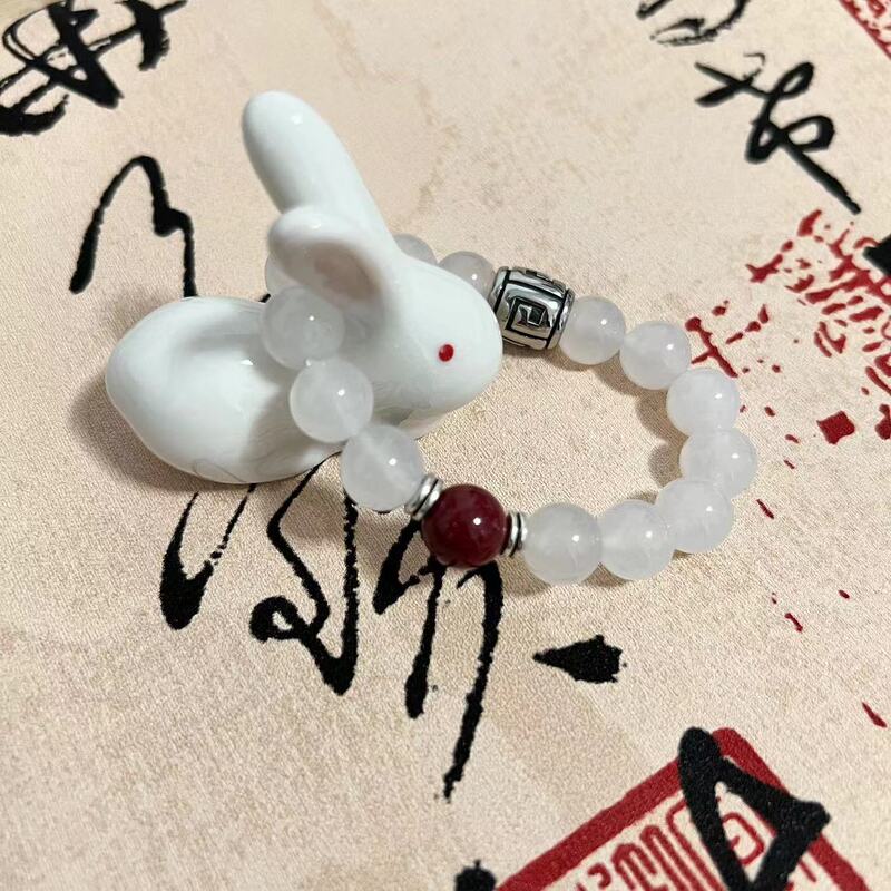 Bamboo Peach Story【Crane】Original Handmade New Chinese Style Cinnabar Agate Tibetan Style Bracelet