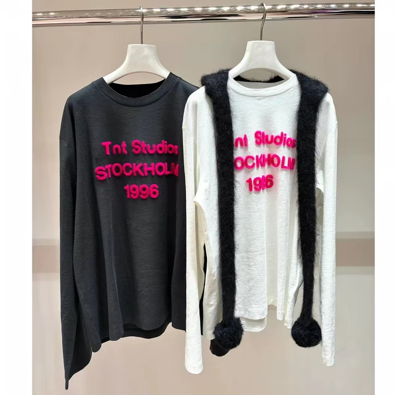 Blcgtnt 26Ss New Year Limited Edition 1996 Pink Flocked Print Unisex Couple Long Sleeve T-Shirt Trendy