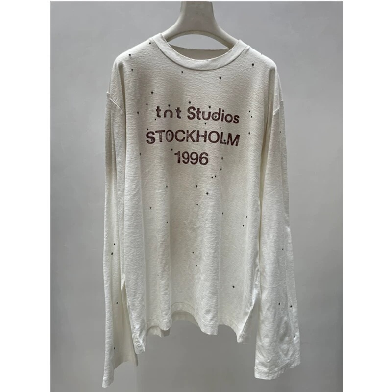 Blcgtnt Top Version! 1996 Printed Rhinestone 85% Cotton 15% Linen Unisex Couple Long Sleeve T-Shirt Trendy