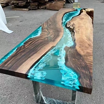 Epoxy Resin River Table Tea Table Large Plate Table Waves Tea Table Solid Wood Table Log Tea Table Marine Plate Table