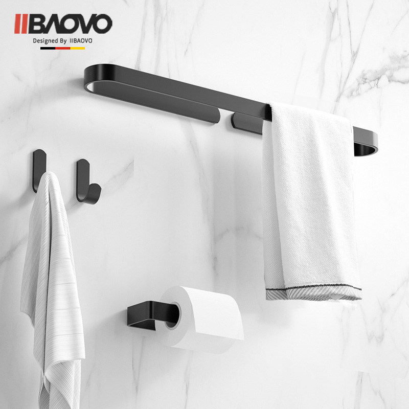 Free Punch Black Hair Towel Rack Nordic Single Pole Bathroom Towel Rod MAKEUP ROOM TOWEL RING BATH TOWEL RACK HOOK STICKY HOOK