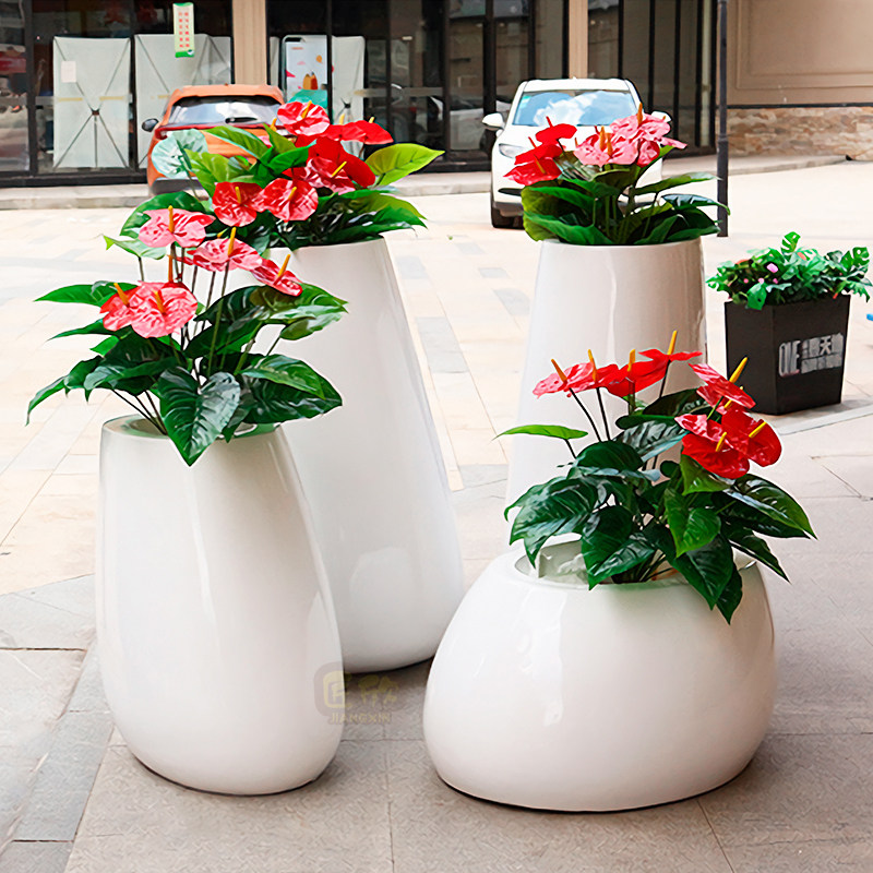 FRP shopping mall floor-to-ceiling oval flowerpot decoration decoration outdoor garden park landscape large flower vessel customization