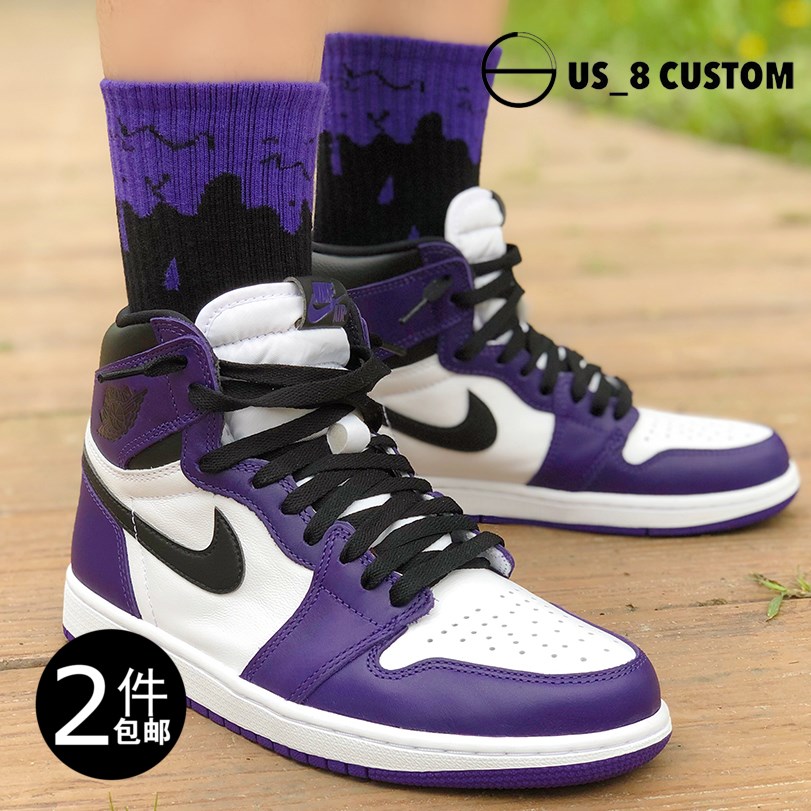 AJ1 black purple toe white purple black purple grape color ice cream flowing socks men and women socks with tide in the tube high tube