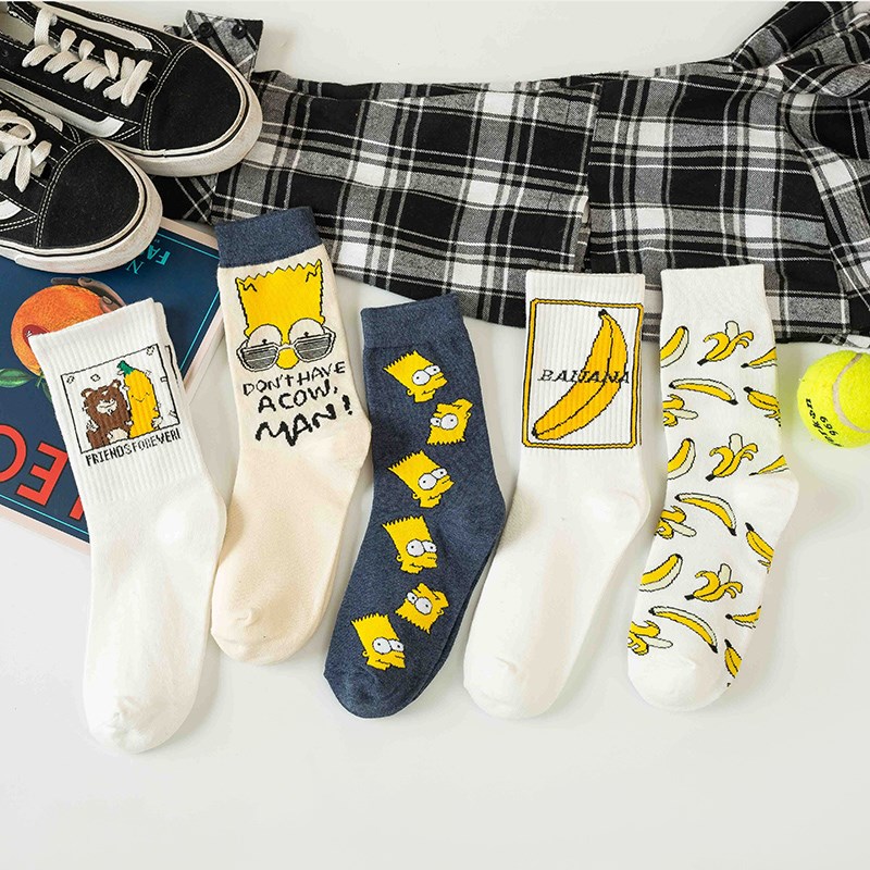 Socks female tube spring and summer cartoon Simpson tide socks men and women couples skateboard ins Net red Street tide