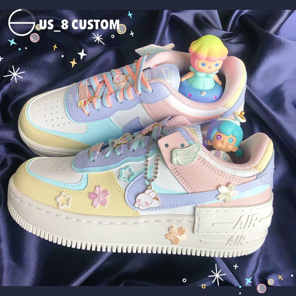 Adapted Nike Nike af1 Air Force One Macron White Blue Pink Original Ice Blue Pale Purple Mandarin Duck's Laces Accessories