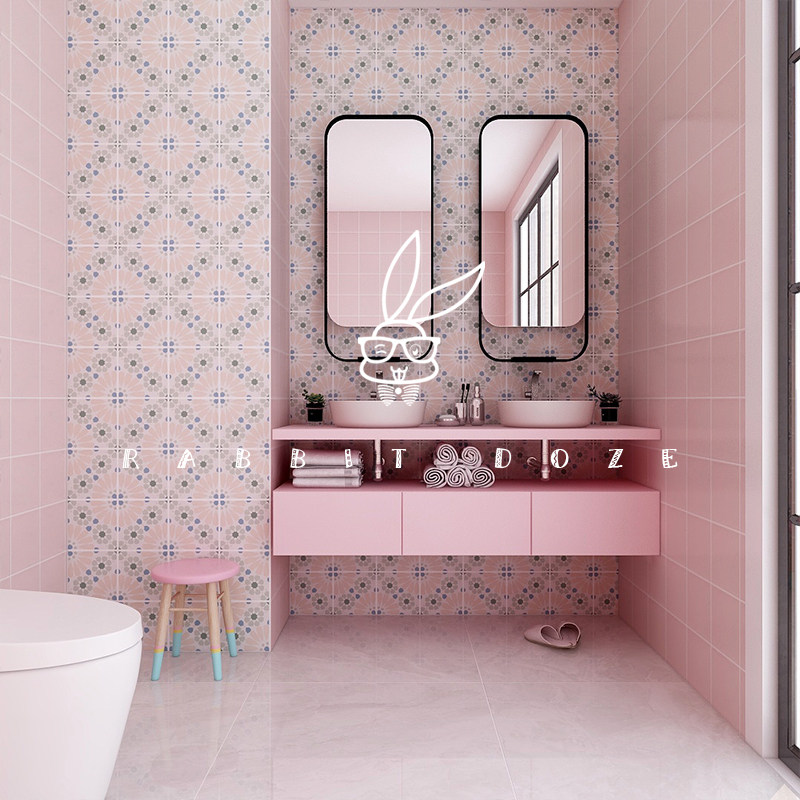 Nordic simple style tiles Pale pink kitchen dining room wall tiles net red powder room bathroom non-slip floor tiles 200200