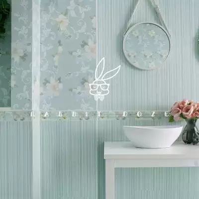 Simple modern bathroom dressing room wall tiles European stripes fresh green imitation wallpaper tiles kitchen dining room wall tiles