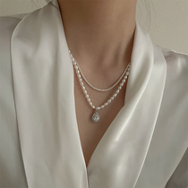 Korean pearl necklace 2021 new female niche design sense retro ins simple natural double choker