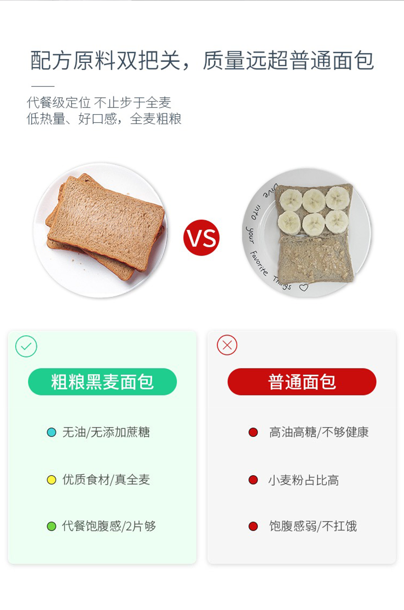 馋帽健身黑麦吐司面包粗粮