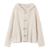 Thick woolen twist sweater 2021 new womens winter thickened loose lazy horn button knitted cardigan jacket