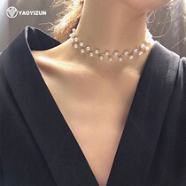 Korean pearl necklace female fashion retro niche choker personality simple high collar short neckband neck chain