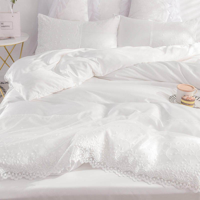 White ice silk four-piece summer princess style girl heart fairy lace three summer naked sleeping silk bedding