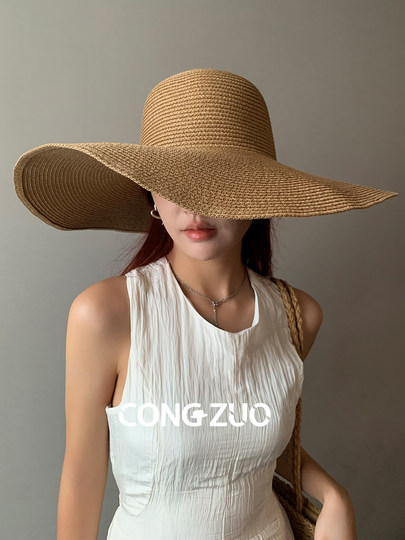 High-end version of straw hat for women with large brim, summer sun protection, UV protection, vacation seaside sun hat, straw hat