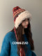 Thick Knitted Wool Hat for Women, Winter Fleece-Lined Warm Lei Feng Hat, Makes Face Look Smaller, Northeast Cold-Proof Plush Ear-Protecting Hat