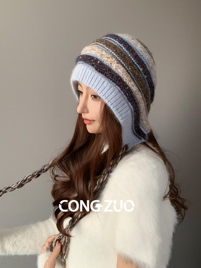 Congzuo Symphony Rabbit Бархатная шапка Baotou для женщин Зимняя новая стильная теплая и холодостойкая защита ушей Холодная шапка с изображением лица Маленькая пуловерная шапка