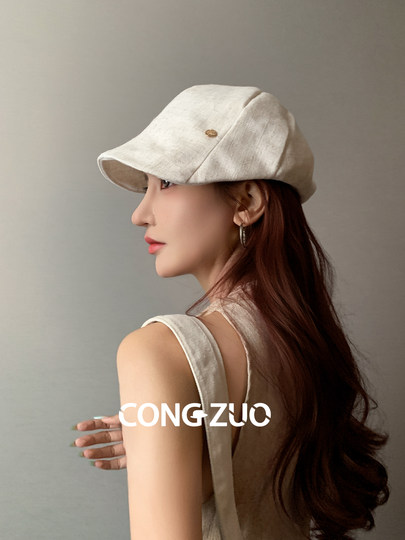 Designer-Vorwärtshut, Damen-Baumwolle und Leinen, dünne Entenkappe, Sommer, atmungsaktiver Sonnenschutz, Retro, vielseitige Enten-Baskenmütze