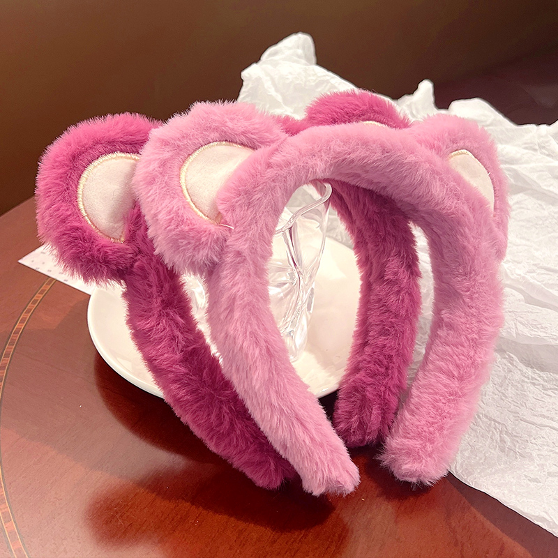 Cute strawberry color system bear hair hoop ~ plush face load hair stamp selling cute girl hair band red hair