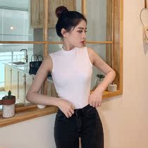  White small half-high-neck sleeveless vest womens t-shirt summer cotton outer wear slim slim bottoming tight top