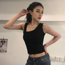  Zhi Sui (clothing)Black oblique shoulder sling short vest t-shirt womens slim sleeveless tight umbilical top