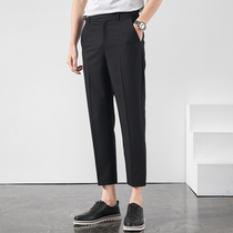 2020 spring summer New straight tube trousers mens ankle-length pants slim trend handsome casual pants black pants